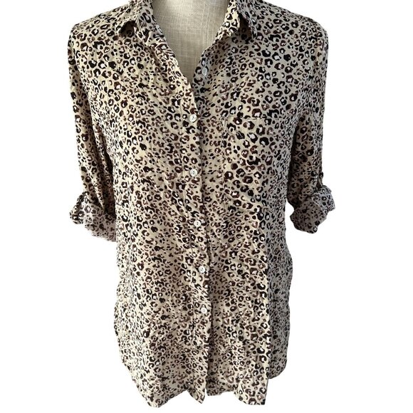 Grand & Greene Leopard Print Button-Up Long Sleeve Shirt size S - Picture 1 of 10